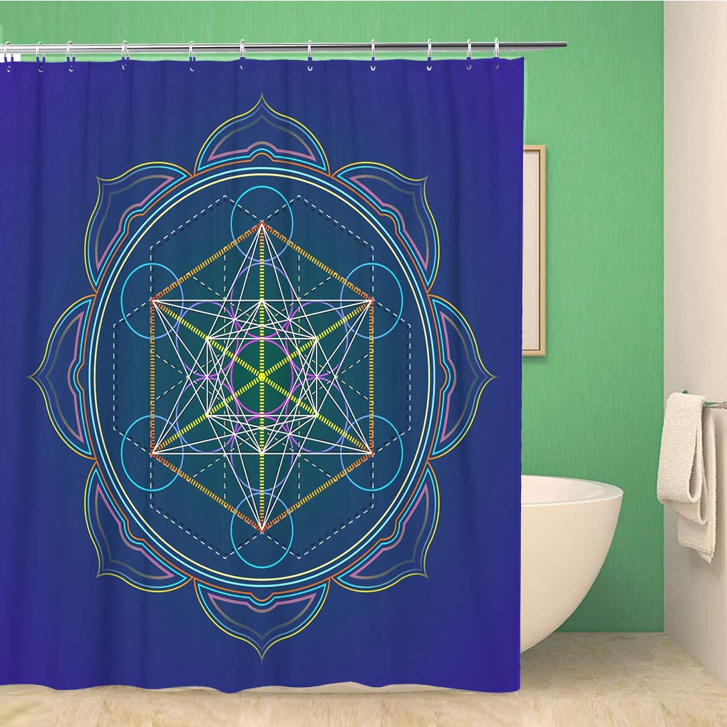 Awowee Color 5 Decor Shower Curtain Colorful Colored Mandala Sacred Geometry Metatron Cube Yantra Lotus 152X180cm Polyester Fabric Waterproof Bath Curtains Set With Hooks For Bathroom