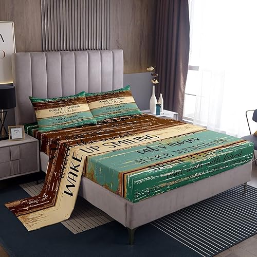 Erosebridal Sábanas rústicas de granja, sábanas de camping feliz, juego de sábanas para decoración de cámper para niños, adolescentes, mujeres,