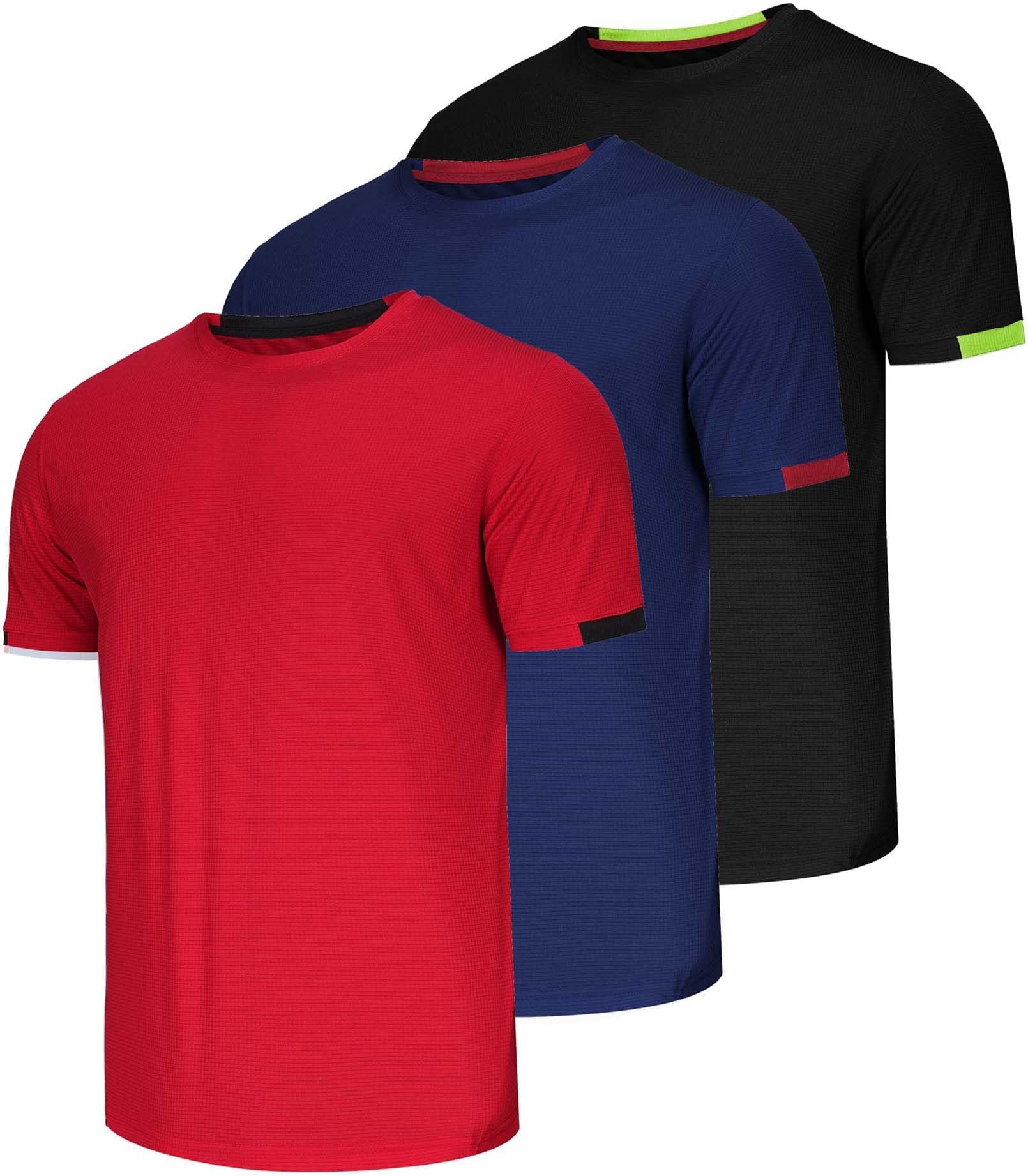 ZooflyMens Tshirt 3 Pack Sports T-Shirt Gym Workout Crew Neck T Shirts Quick Dry Fit Training Short Sleeve Tops