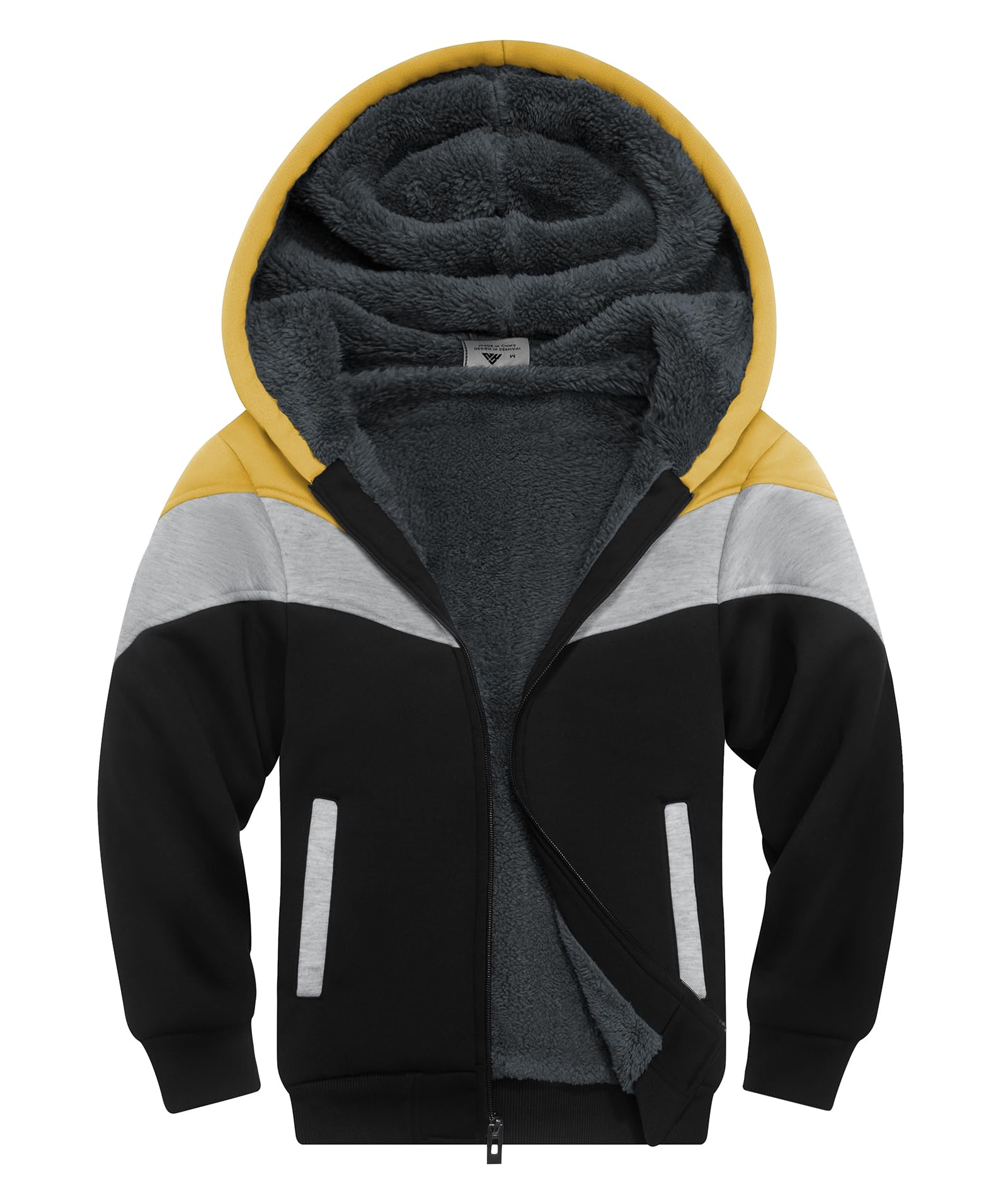 SWISSWELL Boys Fleece Jacket Long Sleeve Sherpa Lined Zip Up Hoodies Soft Warm Sweatshirt Outerwear for Kids 6-15 Years
