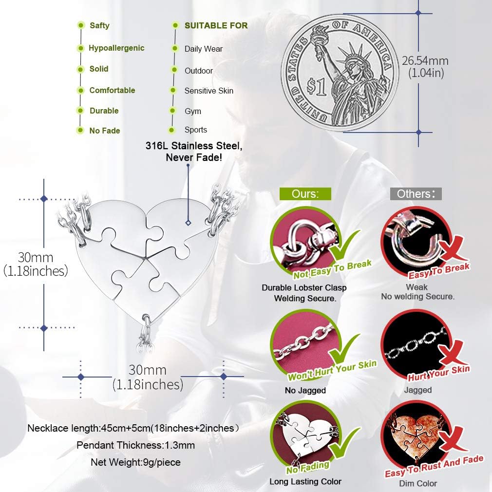 FaithHeart Personalized Custom 5 Friendship Necklace for Girls, Stainless Steel Big Family Pendant Set, Heart Puzzle Matching BFF Necklaces Stuff for Seniors, Sisters Birthday Present: Clothing, Shoes & Jewelry