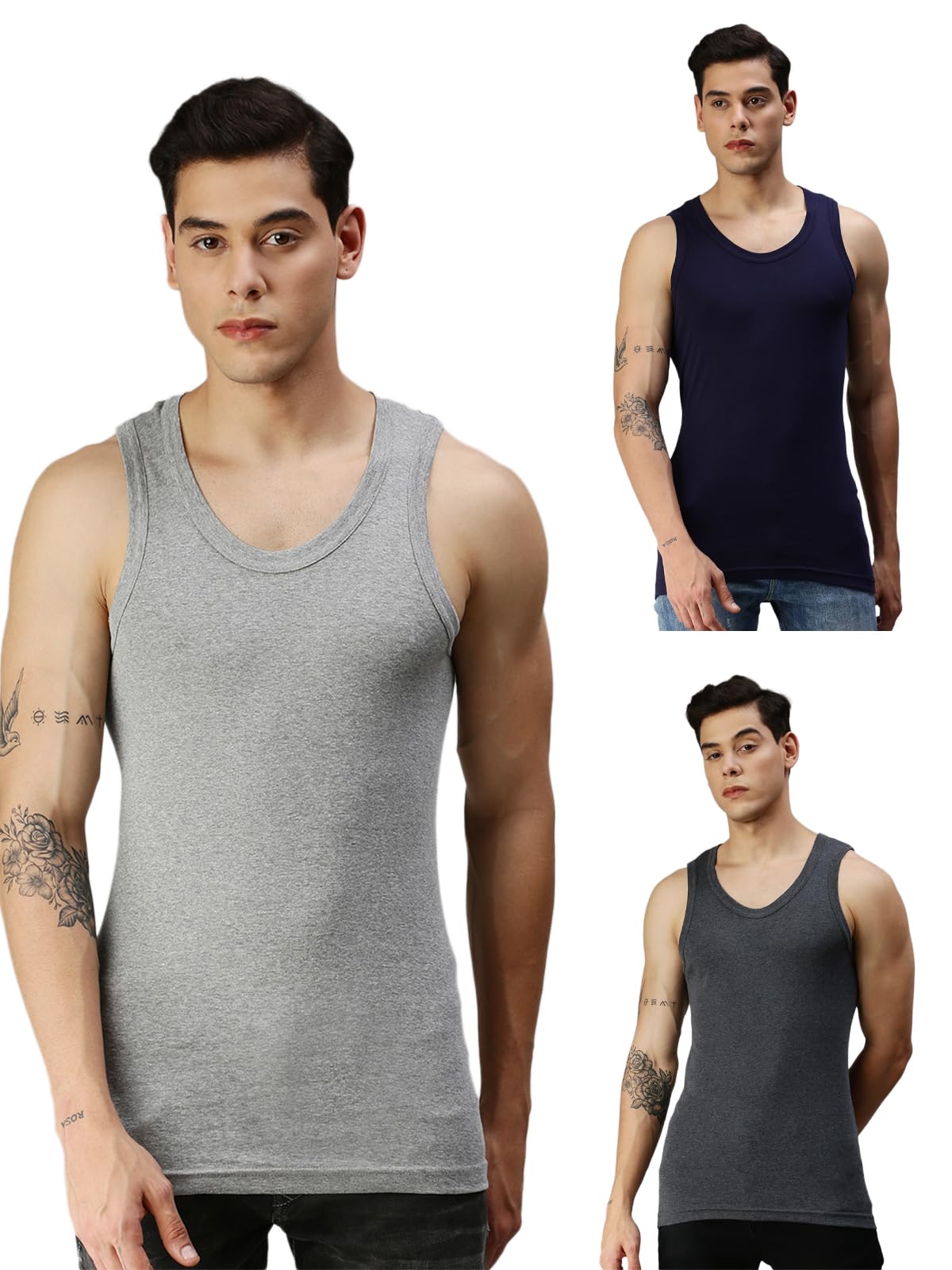 100% Combed Cotton Ribbed Regular Fit Solid Round Neck Vest|Anti Bacterial Finish, Tag Free Comfort|-image-3