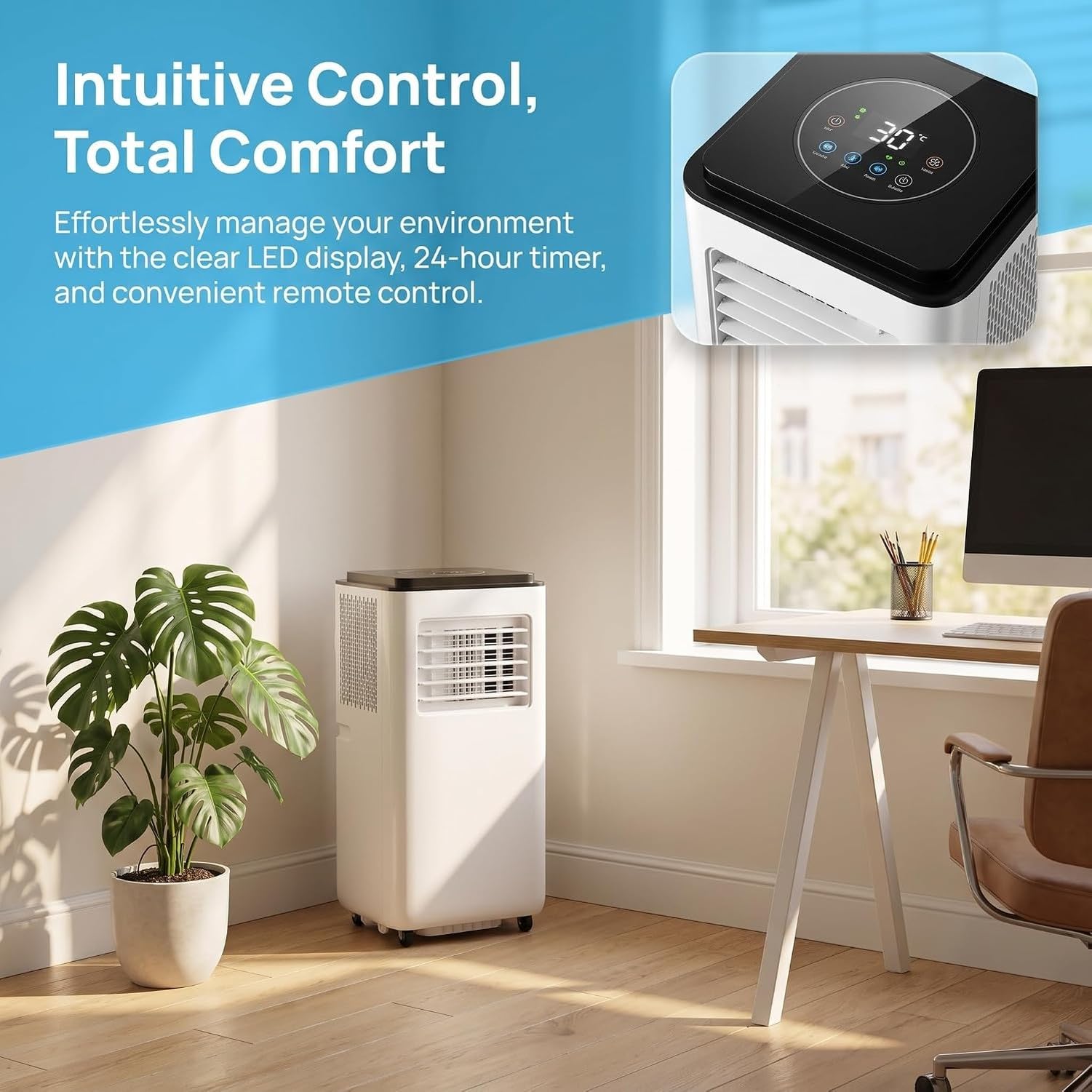 Tragbare Klimaanlage 12000 BTU, bis 27 m², mit Fernbedienung, 24-Stunden-Timer, Oszillation, 2 Geschwindigkeitsstufen, inklusive Installationsset, 12000 BTU, 12000 BTU
