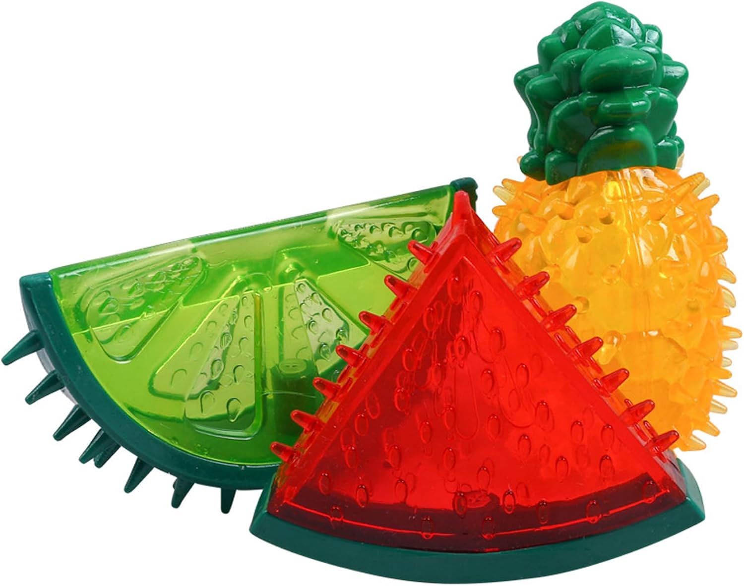 Cool Dog Chew Toys Rozen Teething Toy for Puppies Watermelon Pineapple Shape Freezer Dog Interactive Toys Summer Squeaky 3Pcs