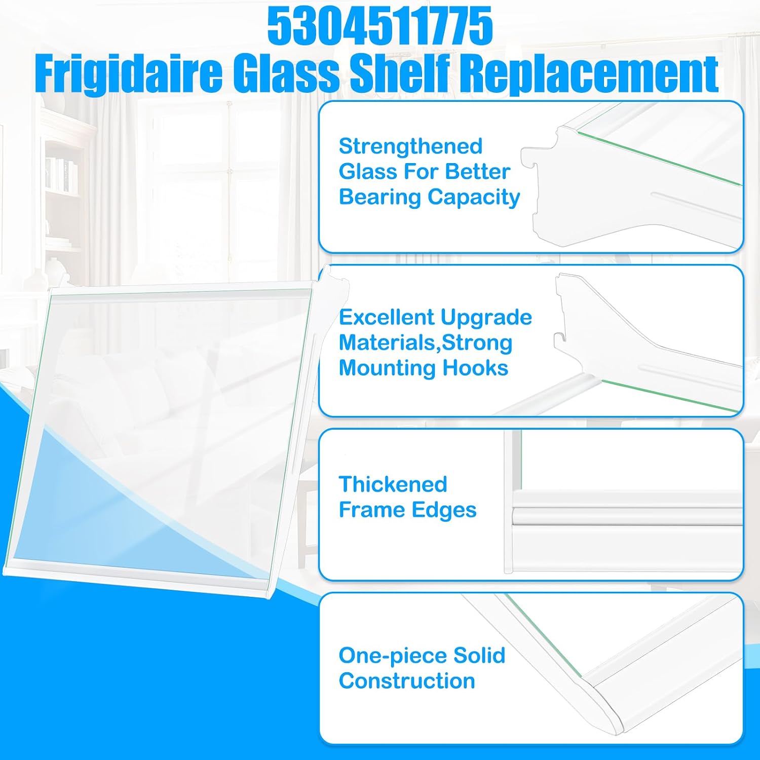 ALVAR 5304511775 Glass Shelf for Frigidaire Refrigerator Shelf Replacement