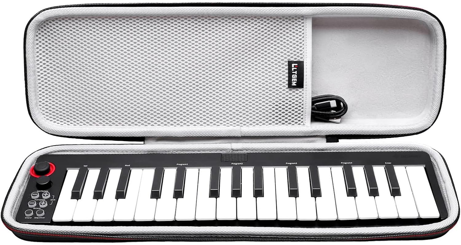 LTGEM Case Compatible with M-AUDIO Keystation Mini 32 MK3/Donner N-32 MINI 32-Key USB MIDI Keyboard Controller, Office Travel Carrying Storage Bag - Black+Gray(Case Only)