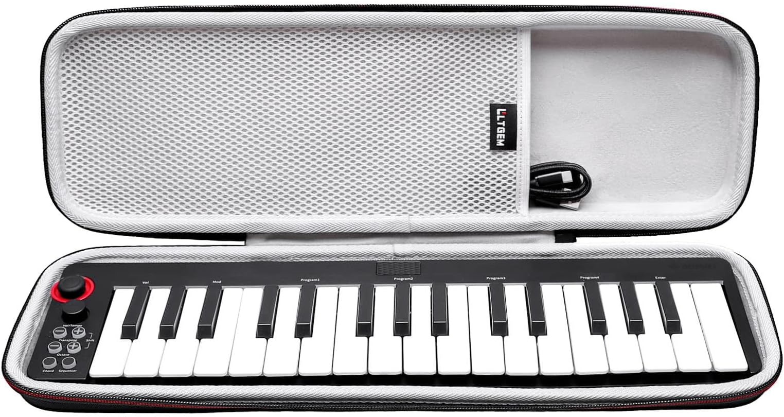 LTGEM Case Compatible with M-AUDIO Keystation Mini 32 MK3/Donner N-32 MINI 32-Key USB MIDI Keyboard Controller, Office Travel Carrying Storage Bag - Black+Gray(Case Only)