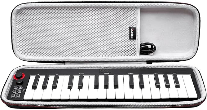 LTGEM Case Compatible with M-AUDIO Keystation Mini 32 MK3/Donner N-32 MINI 32-Key USB MIDI Keyboard Controller, Office Travel Carrying Storage Bag - Black+GrayCase Only