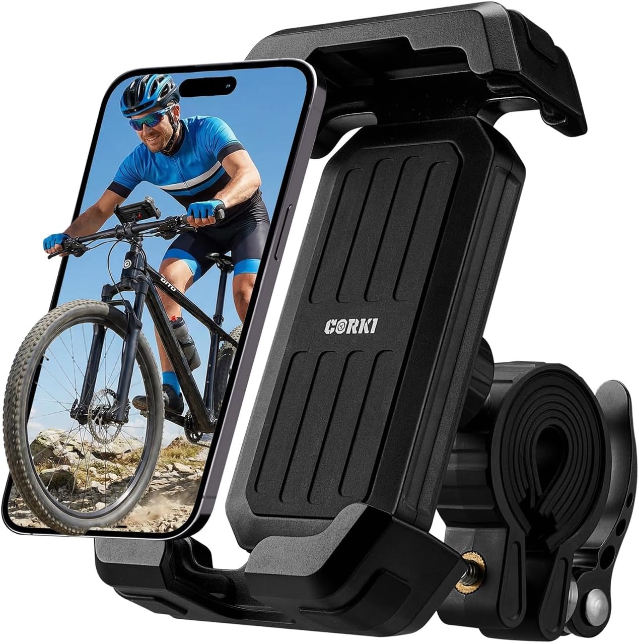 corki Bike Phone Holder, Handlebar Mount for Ebike Scooter Motorcycle | Anti-Shake, 360° Rotation, Quick Lock, Secure Clamp for 4.7-6.8" Phones, Cell Phone Mount for Bicycle, E-Scooter, Motorbike
