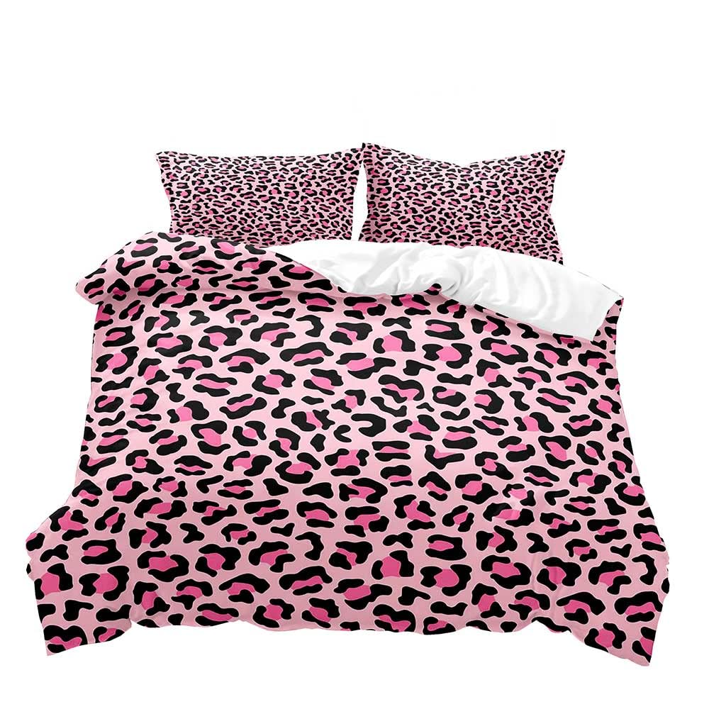 LUVIVIHOME 3PCS Pink Leopard Duvet Cover Full, Teen Girls Bedding, Cheetah Print Bedding, Africa Safari Animal Pink Comforter Bedspread Quilt Cover, Girly Cute Bedroom Decor for Women, 2 Pillow Shams