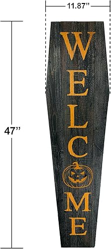 Miniatura 2 de Letrero de bienvenida con forma de ataúd de Halloween  Letrero de bienvenida de calabaza de 4 pies  Letrero grande de pie para exteriores o