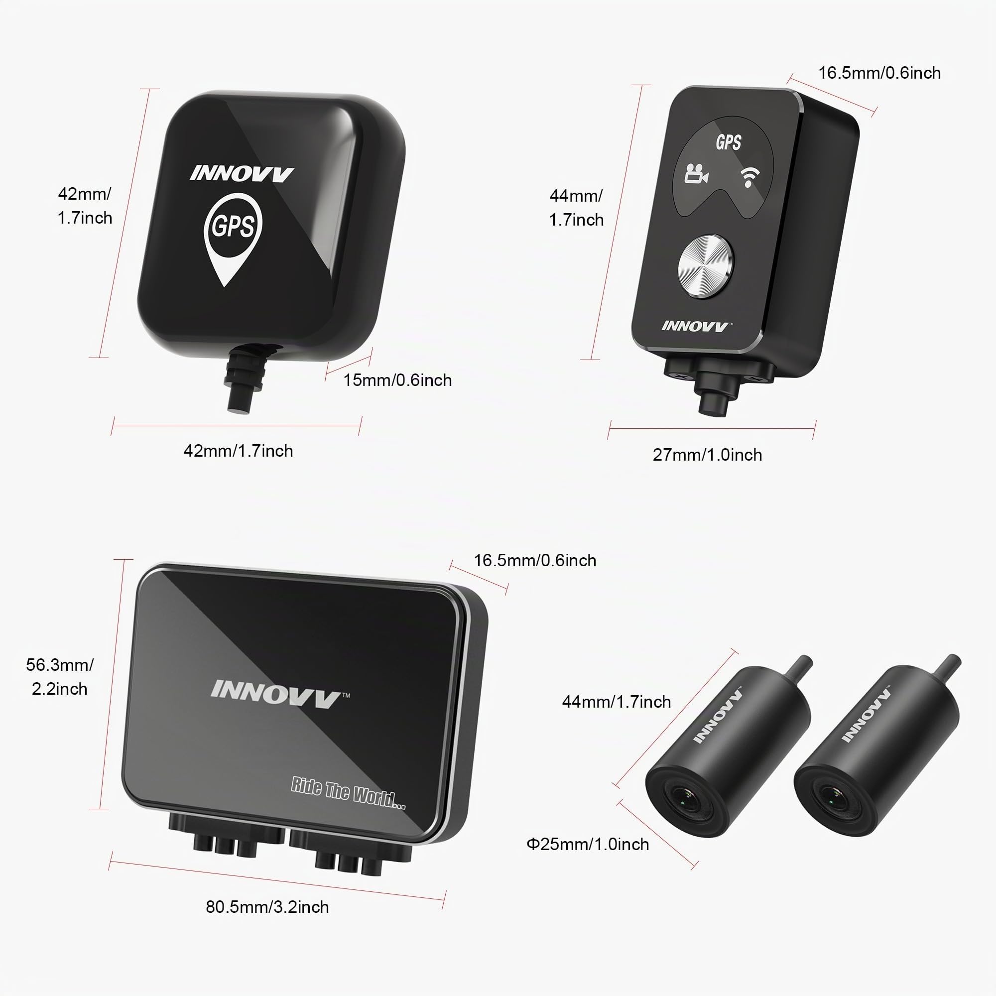 INNOVV K7 Caméra de Dash Moto Avant et Arrière avec EIS 2K+2K@30FPS ou 1080P+1080P@60 FPS, Caméra de Moto, GPS, WiFi, Mode Parking 24h, Détection de Collision, Caméra de Moto Étanche, Supporte jusqu'à