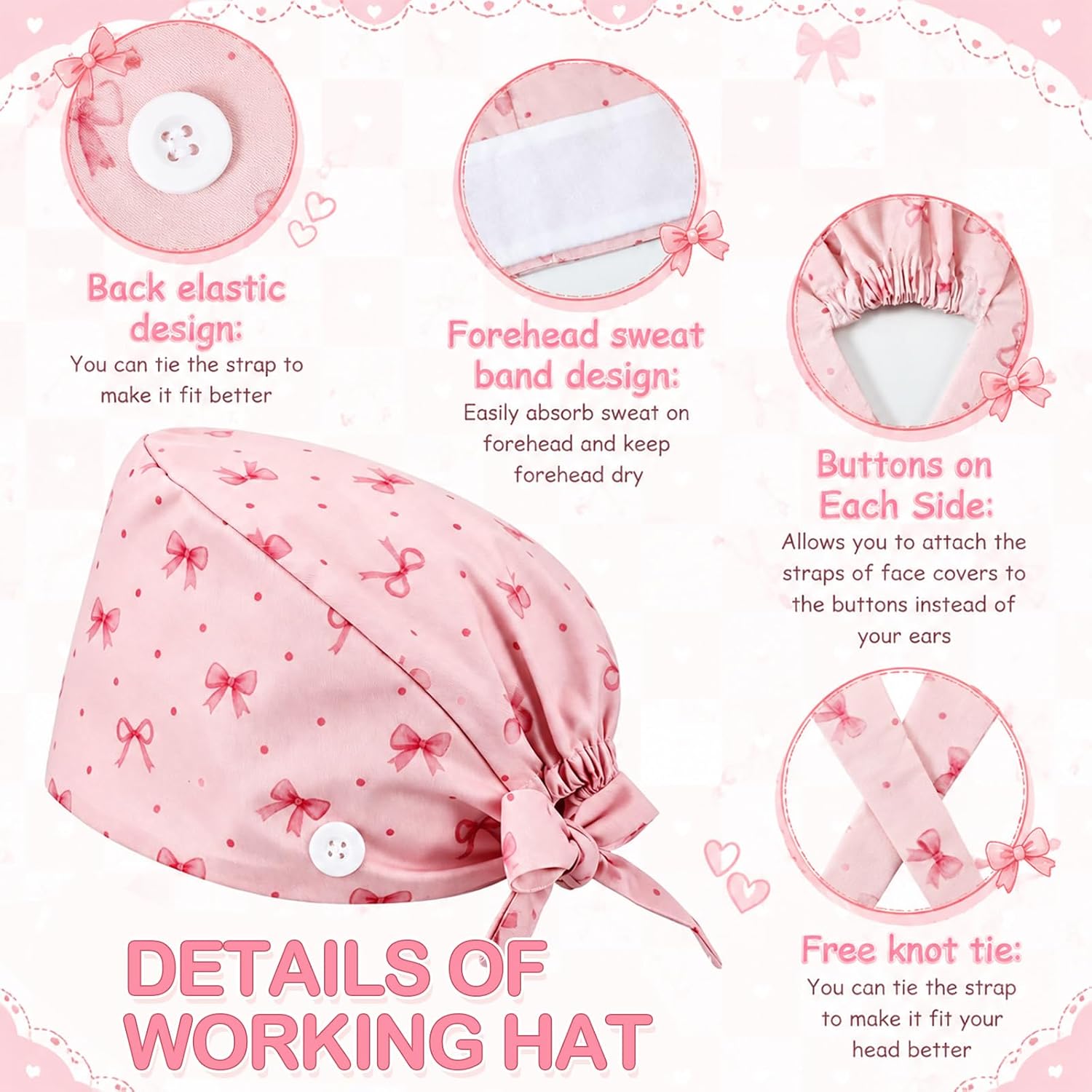 Syhood 12 Pieces Bouffant Nursing Scrub Surgical Cap Adjustable Button Hats Sweatband Gourd Shaped Hats for Women Men