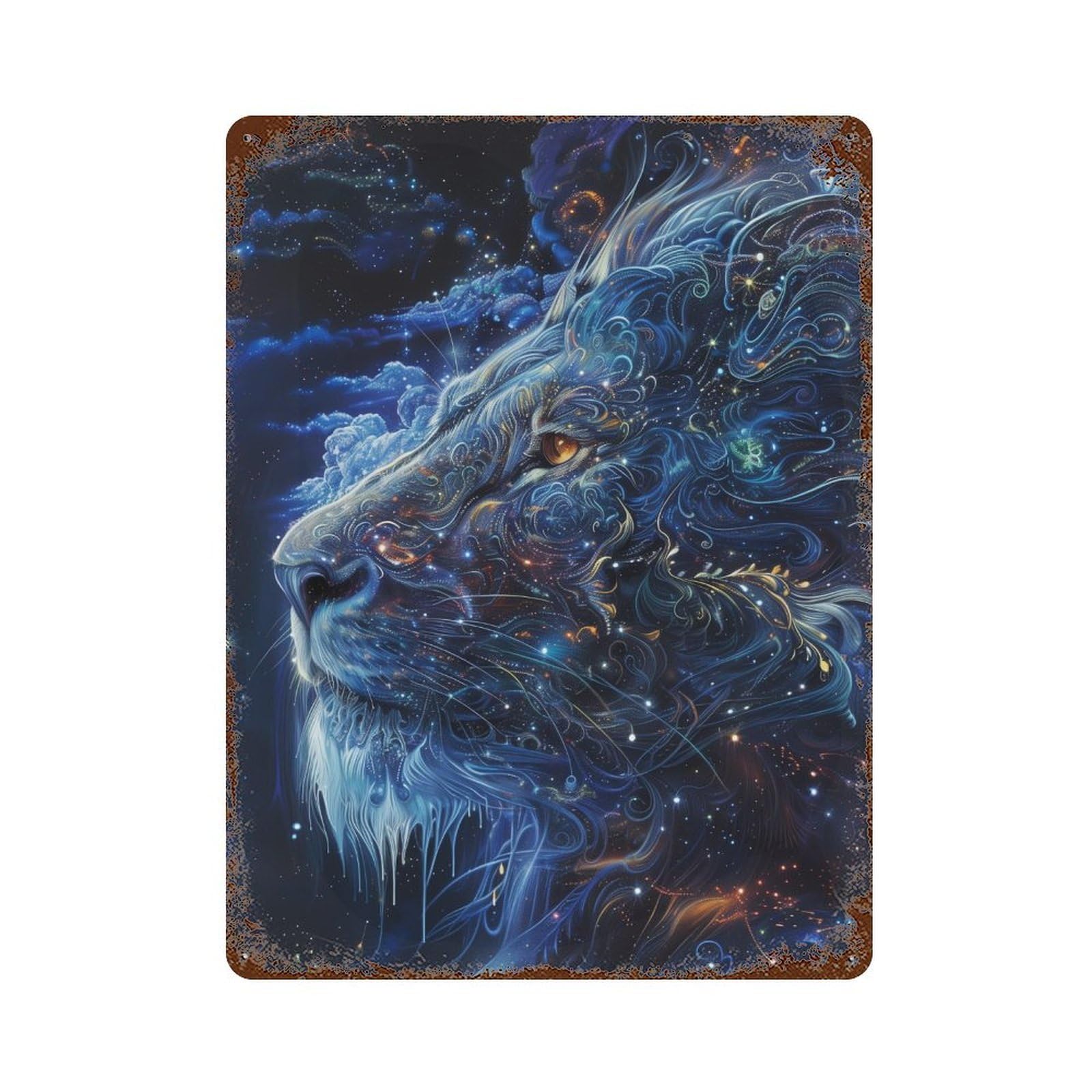 Cosmic Lion Art Print-2 15.7"x11.8" Vintage Rust Metal Sign, Novelty Wall Decor for Living Room, Hallway And Home Decor
