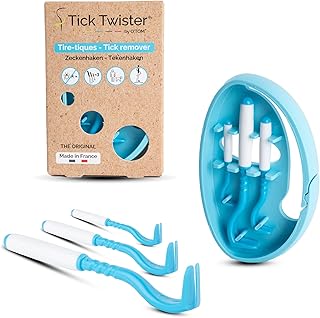 Tire Tique pour Chien, Chat et Humain (Set de 3 - Bleu) - Retrait Facile, Rapide et sans Douleur – Pince à Tique avec Boîte de Rangement, Idéal en Voyage et à la Maison