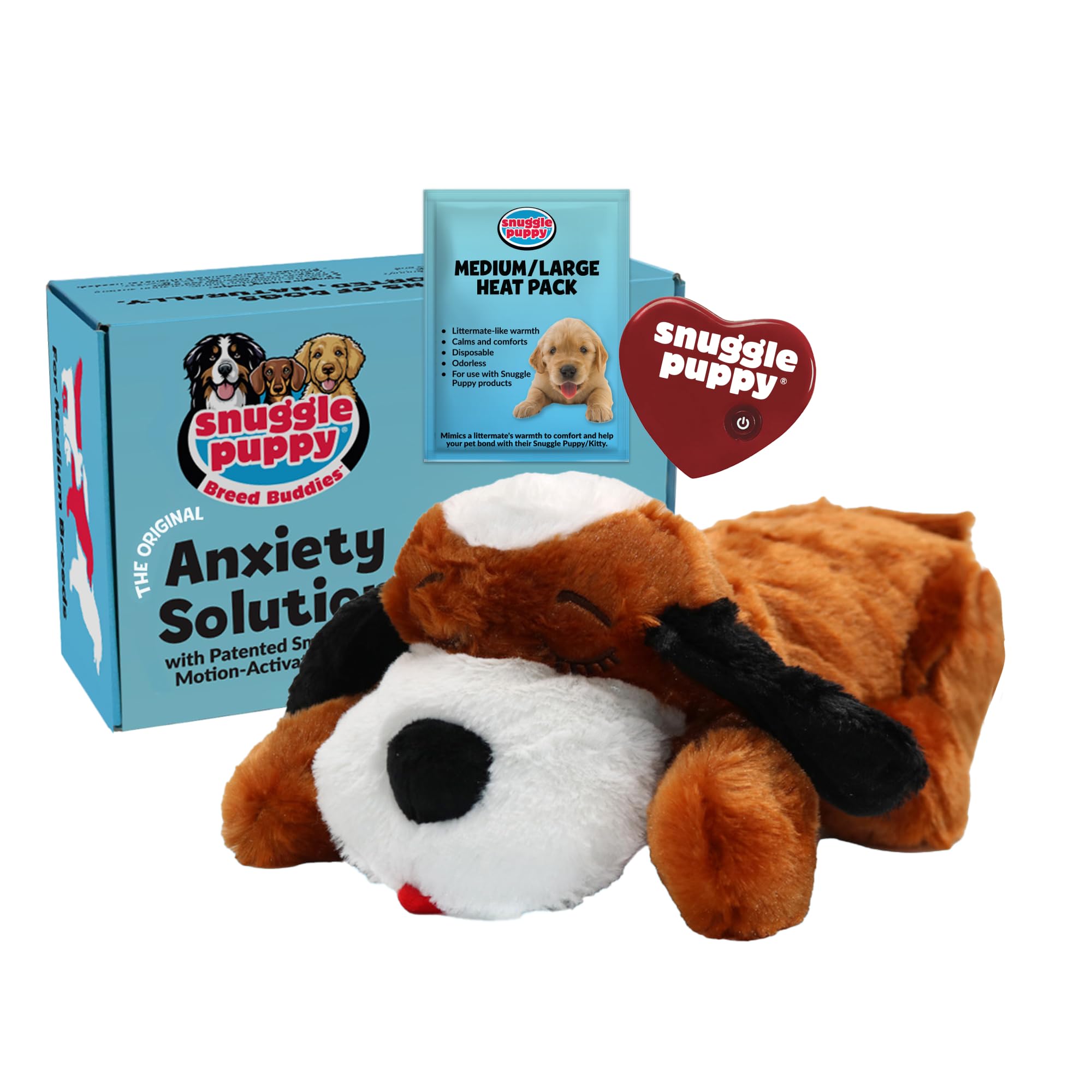 Snuggle Puppy Heartbeat Dog Toy for Puppies, Real-Feel Heartbeat, Calming Sleep Aid and Crate Training Comfort Toy with Heat Pack, Brown & White Beagle โ image 1