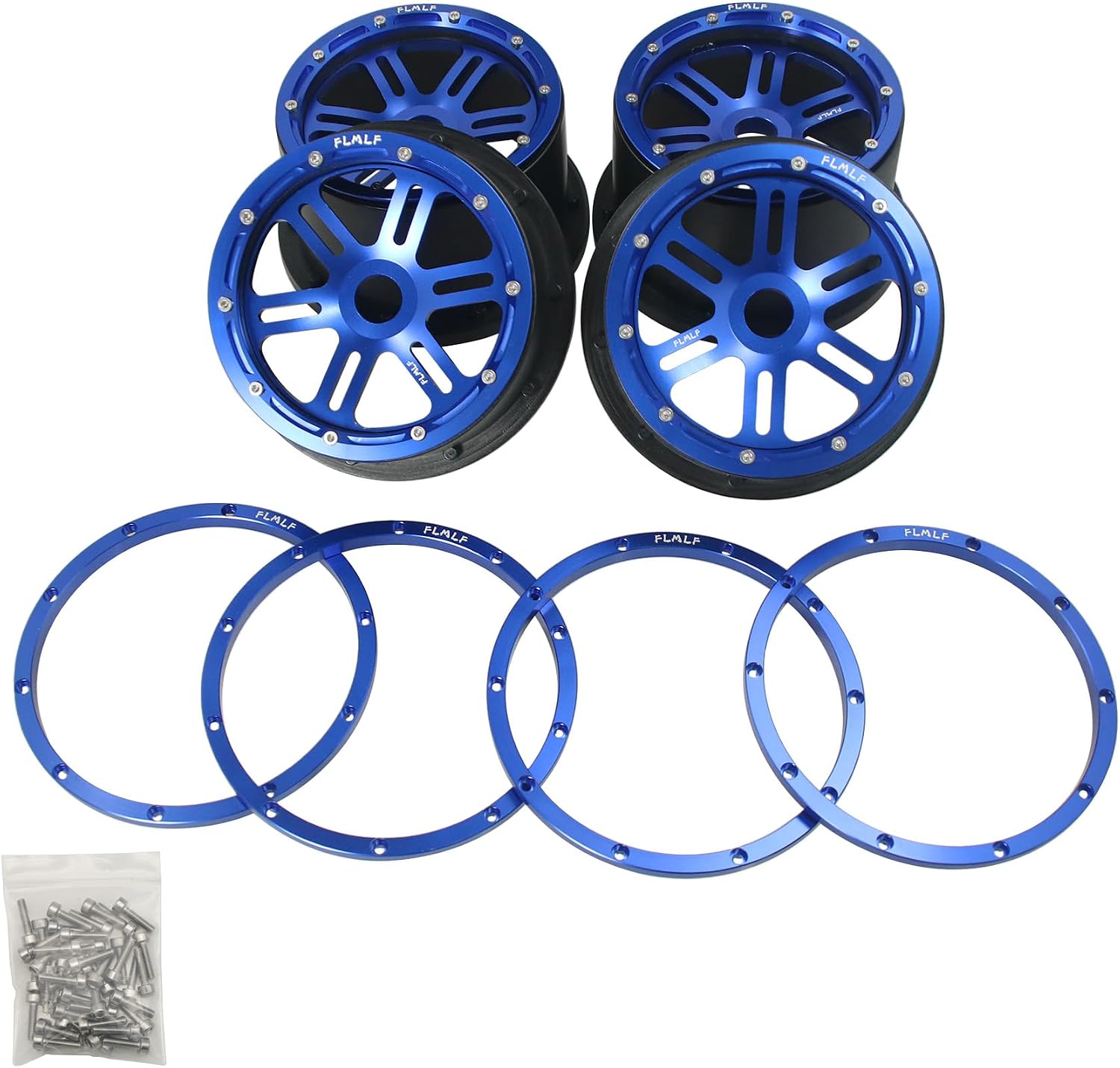FLMLF Metal Front and Rear Hexagonal Beadlock and Hub Kit Blue for 1/5 HPI Baja 5B RC CAR Parts