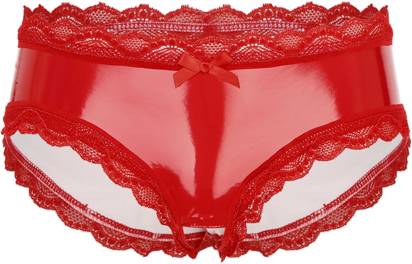 Jelory Mens Patent Leather Lace Trim Hollow Out Briefs Underwear Low Rise Open Crotch Underpants Lingerie