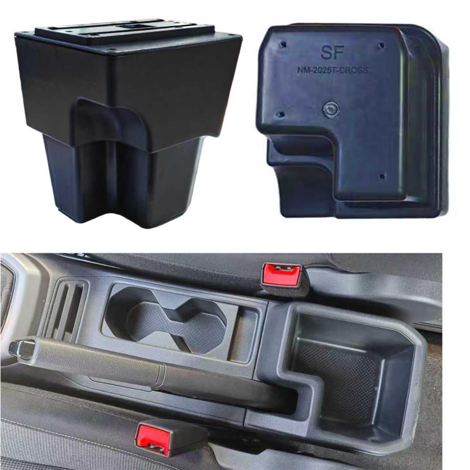 ZENVI Braccioli Compatible with VW T-Cross Braccioli 2019-2025 Console Centrale Organizer Immagazzinaggio Scatola Utilizzabile Per Autisti Supporto Gomito Doppio Spazio Archiviazione(Stile Nero)