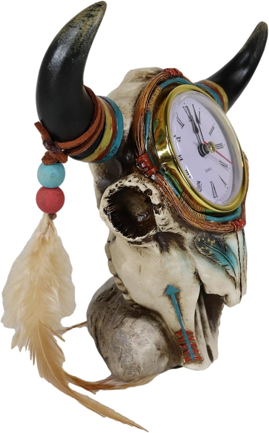 Ebros Southwestern Native American Indian Dreamcatcher Feathers Steer Bull Cow Skull Decorative Desktop Table Clock Figurine Turquoise Spirit Skulls Cows Medicine Bison Western Talisman Accent