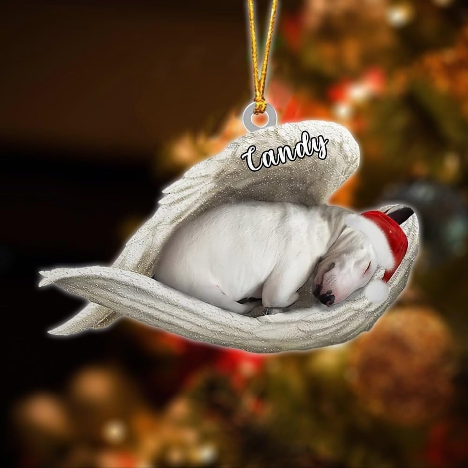 Luckluccy Bull Terrier Custom Dog Sleeping Angel Christmas Ornament,Acrylic 2025,Gifts For Dog Lovers,Tree Decor