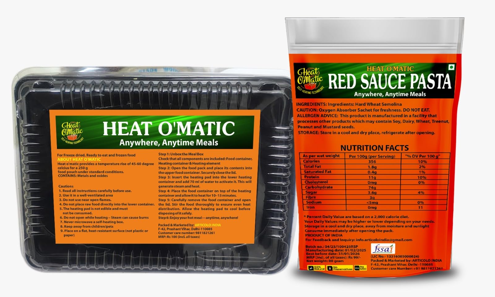 Heat O'Matic Self-Heating Food Box & Heat O'Matic Red Sauce Pasta Combo-image-32