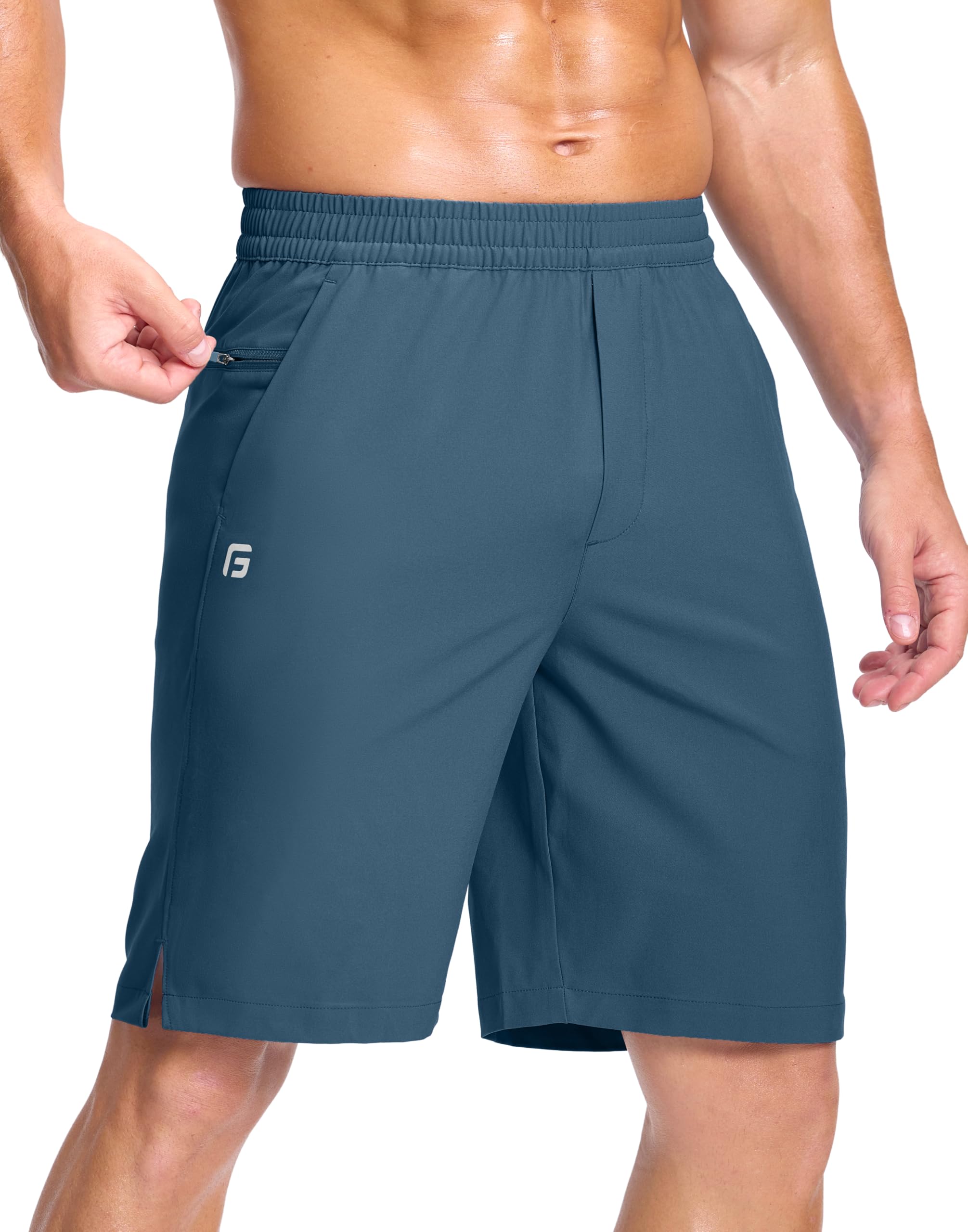 GGJ Men's Lightweight Athletic Shorts with 2 Zipper Pockets 7"/9"/5" Gym Workout Running Quick Dry Tennis Shorts for Men