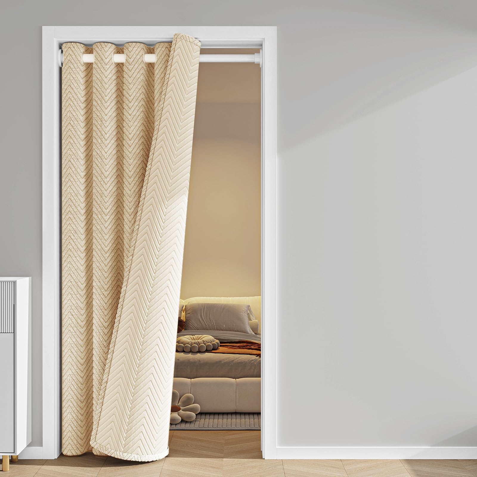 Tenda termica invernale in tessuto Oxford isolante, antivento e insonorizzante, protezione dal freddo, per porta d'ingresso, beige, 150 x 240 cm, per tenere al caldo questo inverno