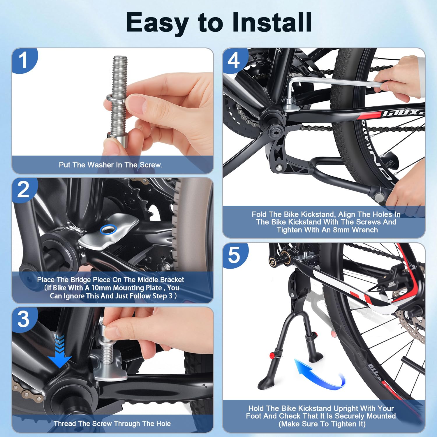 Béquille de vélo réglable en hauteur pour vélos adultes de 61 cm, 66 cm, 73 cm, support central pour VTT, route et cargo