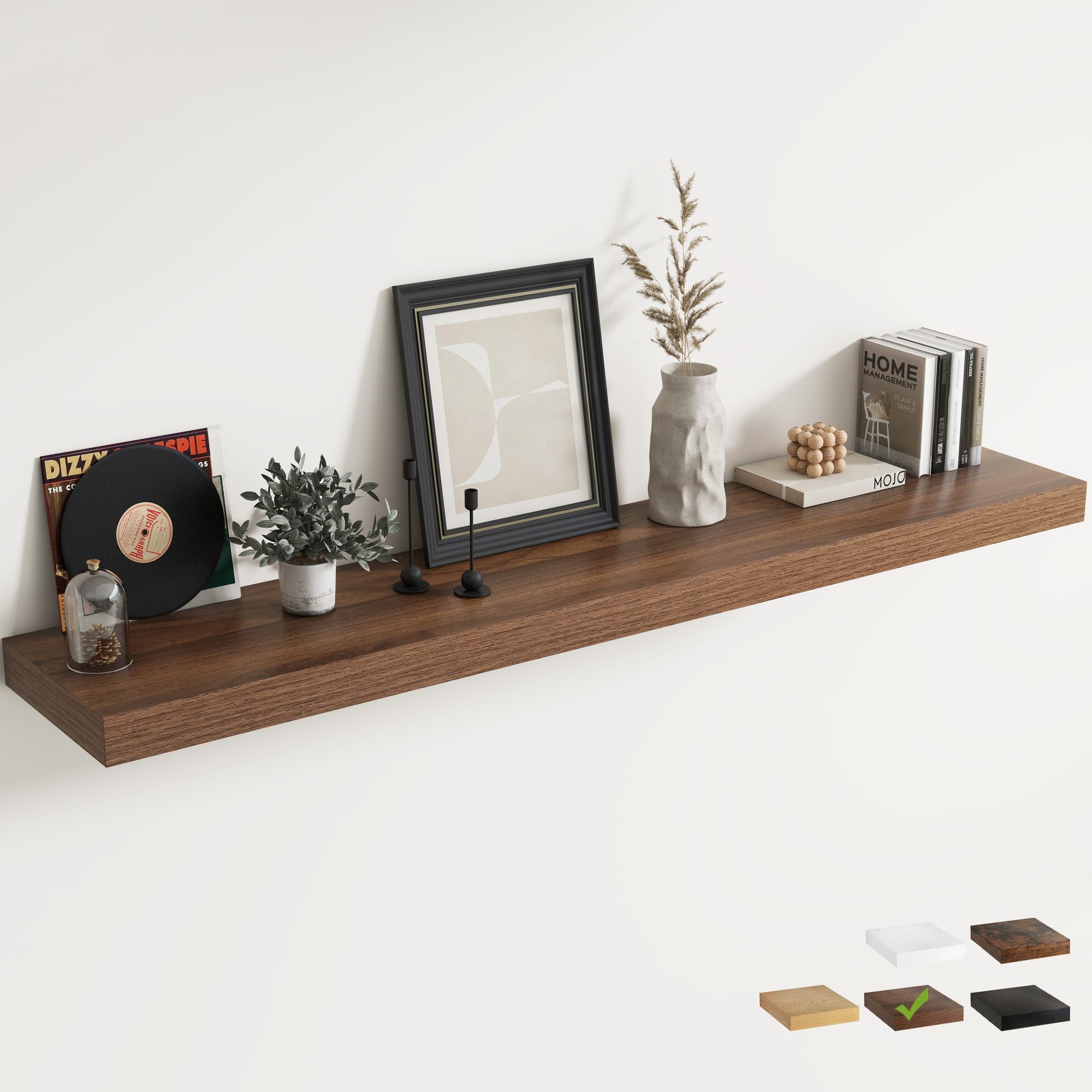 View 1 of 12 inch Deep Floating Shelves for Wall, 72" Wide, Walnut Finish, 1-Pack