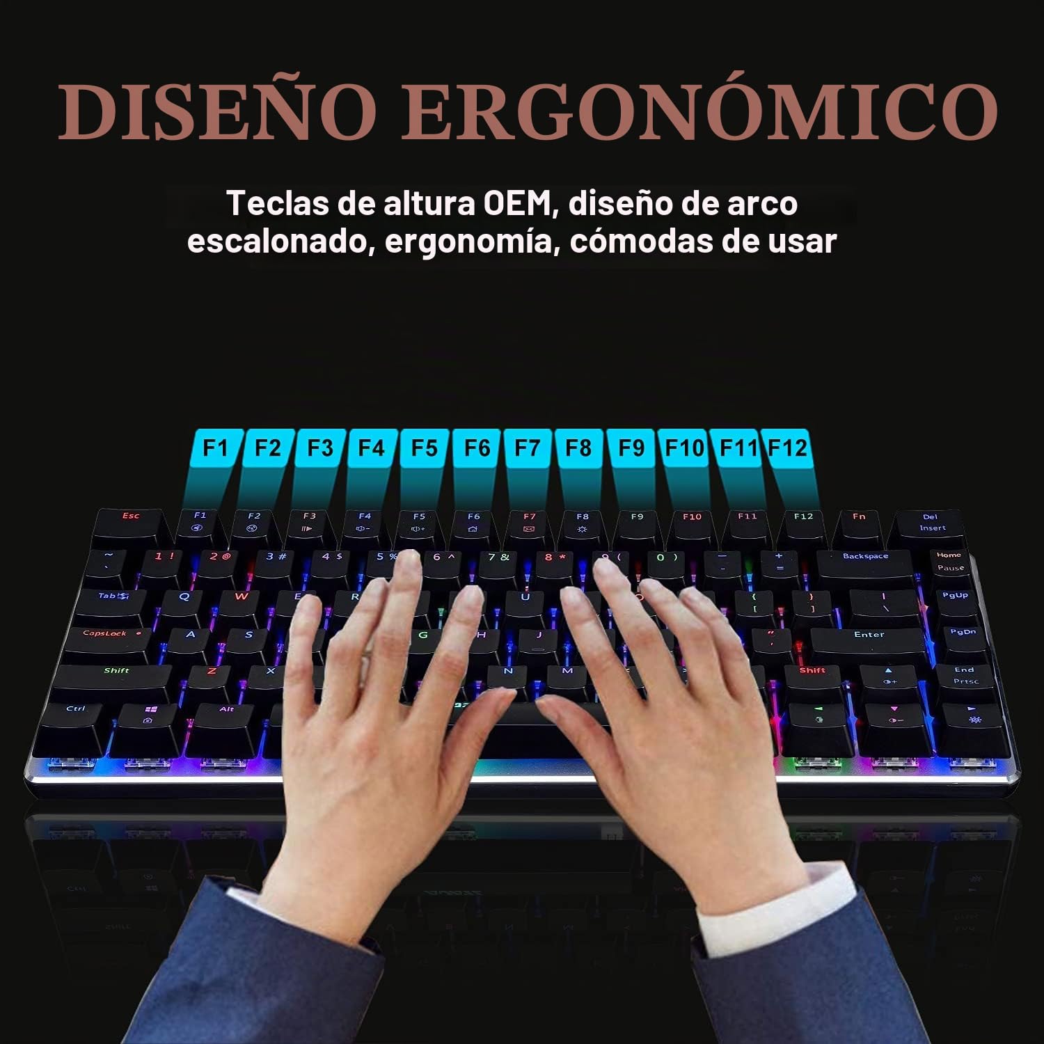 AK33 80% Teclado Mecánico para Juegos Mechanical Game Interruptor Azul 19 RGB Chroma LED Retroiluminación USB-C Cable 82 Teclas Anti-Ghosting QWERTY Panel de Metal para PC Mac y Portátil-Negro