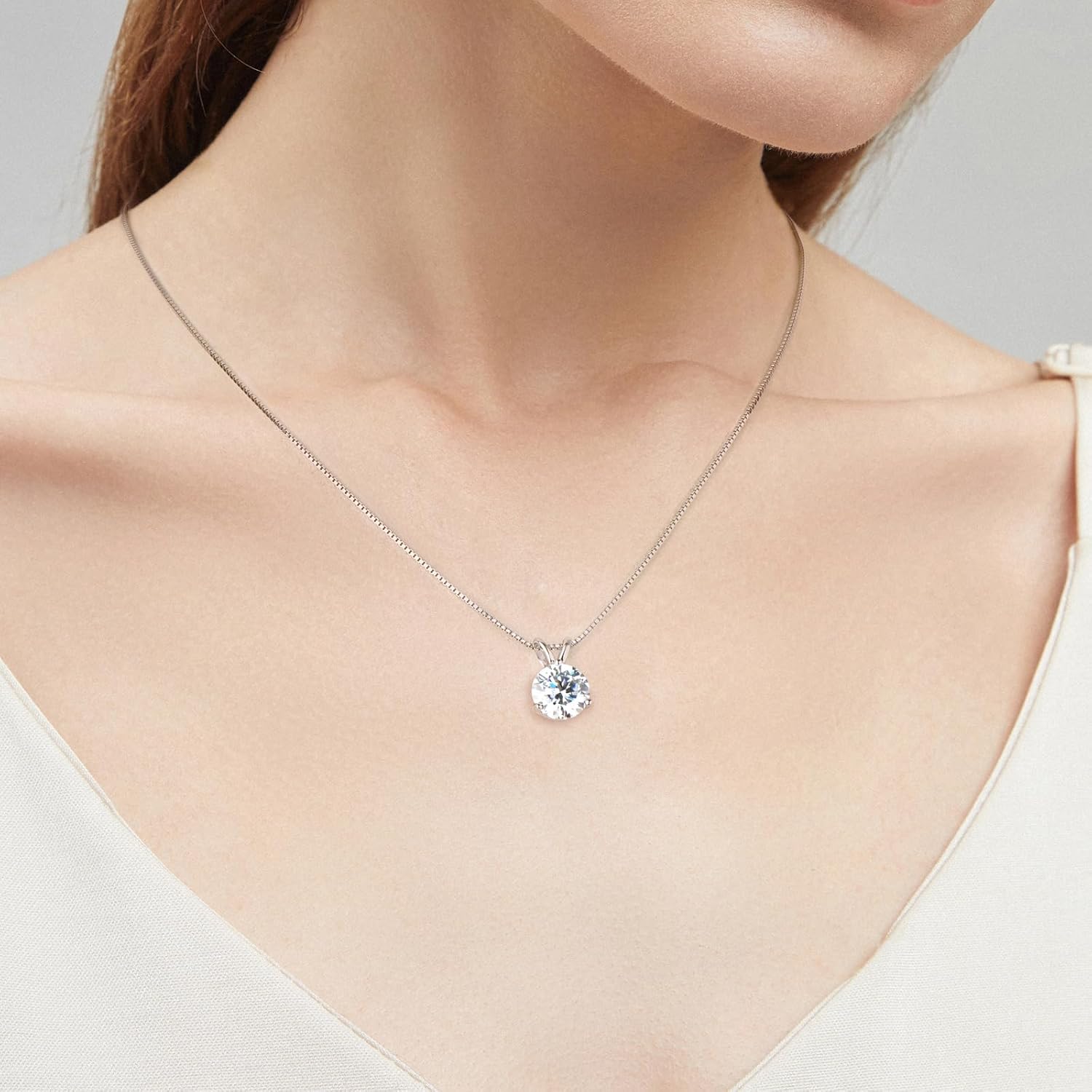 1-3 CT Moissanite Necklace for Women, Solitaire Lab Imitation Diamond Pendant, 18K White Gold Plated D Color Round Cut 925 Sterling Silver Necklace, GRA Certified, 18+2 inch Box Chain - Image 6