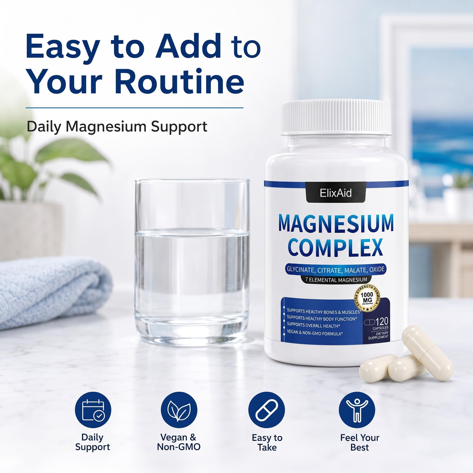 Magnesium Complex for Women & Men 1000mg - 7-in-1 Magnesium Supplement (Glycinate, Citrate & Malate) Capsules for Sleep Support, Stress Relief, Muscle Recovery - Vegan, 120 Count — Amazon image 6