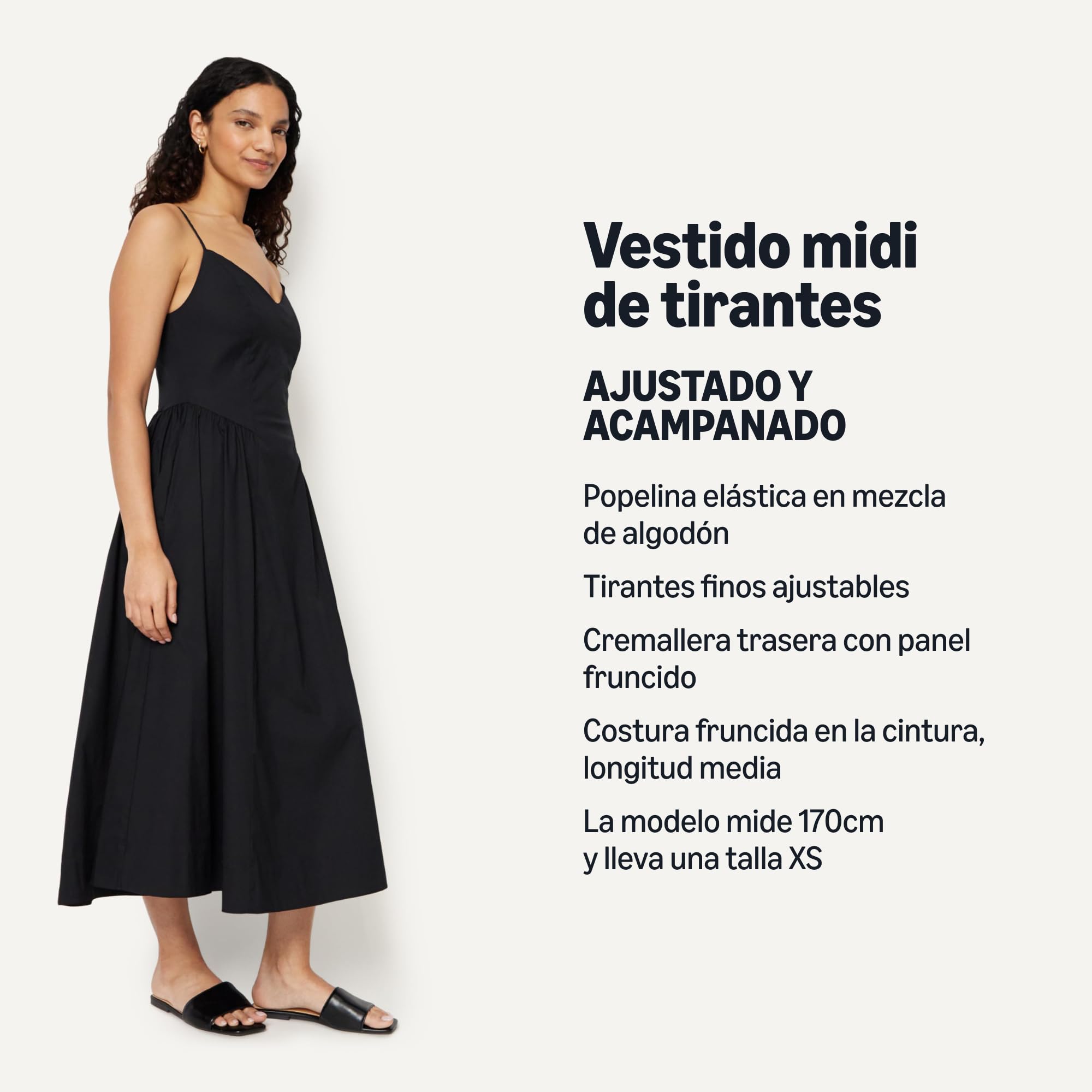 Amazon Essentials Mujer Vestido Midi de Popelina de algodón con Tirantes Delgados Fit & Flare
