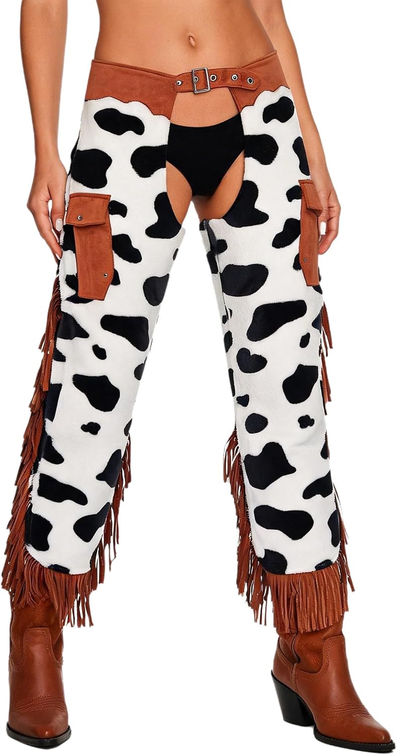 inlzdz Women Cowboy Costume Y2k Rave Chap Cowgirl Chap