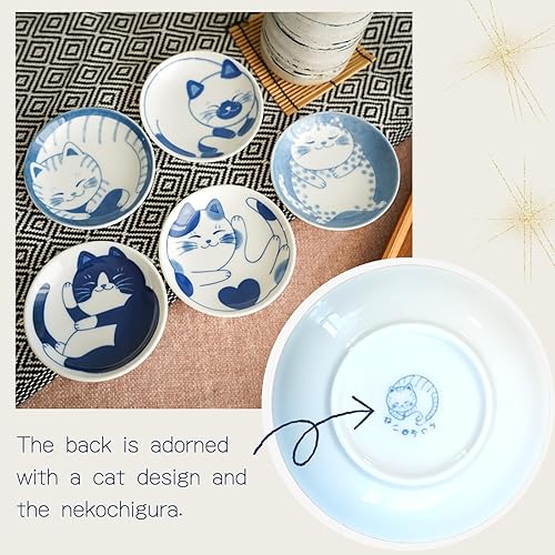 Miniatura 4 de LOVE LOVE JAPAN Juego de 5 platos pequeños de cerámica con diseño de gatos de sushi de postre, hechos en Japón