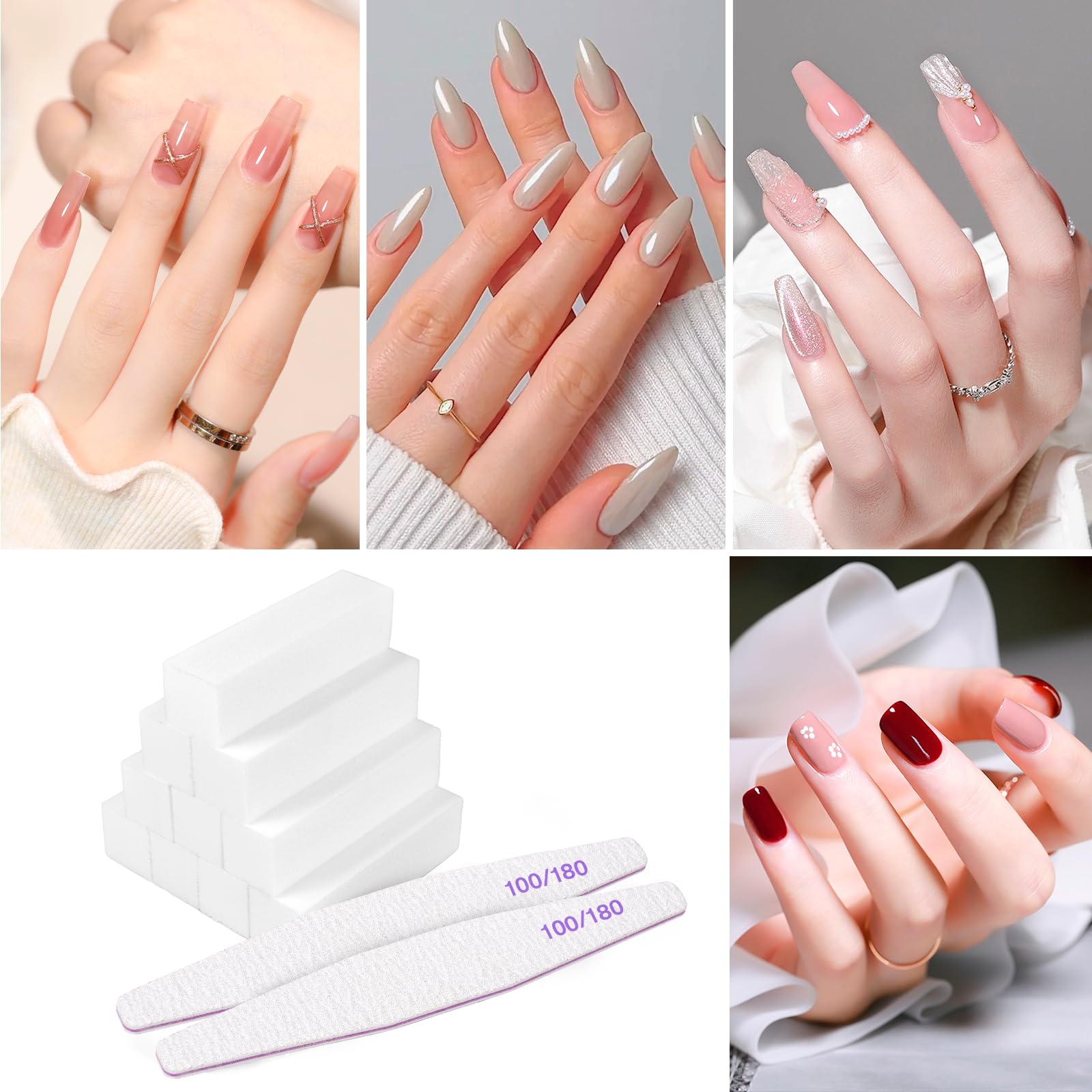 Carehabi 30 Pezzi Lime per Unghie e Buffer per Unghie, Lima 100/180 Unghie Professionali, Buffer Unghie Professionale per Salone Unghie, Nail Art Fai da te a Casa