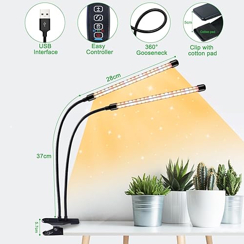 Miniatura 3 de SDOVUERC Luces de cultivo para plantas de interior, lámparas LED de espectro completo de 4 cabezales con clips y cables de 10 pies para cultivo de