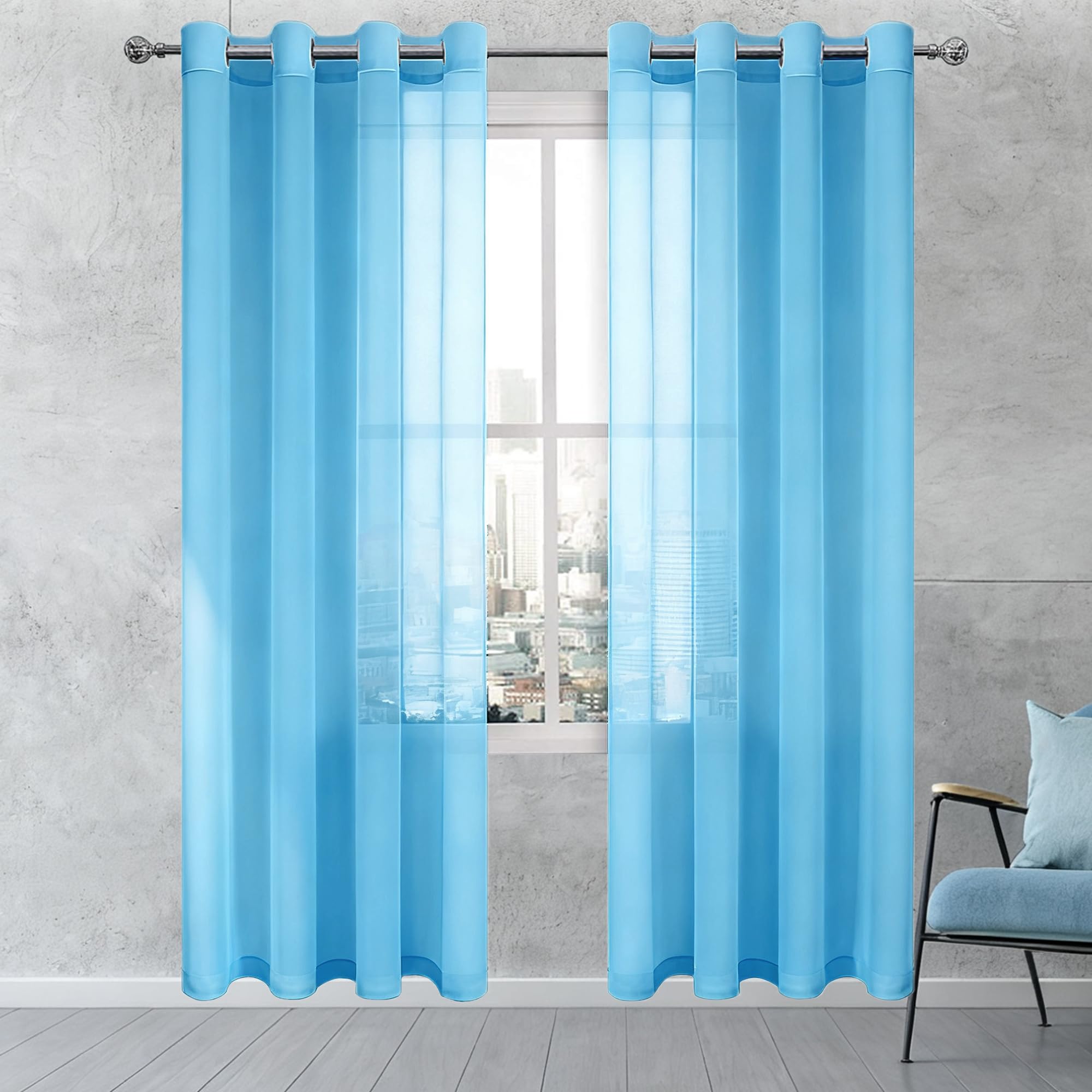 Rideaux voilage bleu ciel fenetre chambre salon voilages draperies 230x280