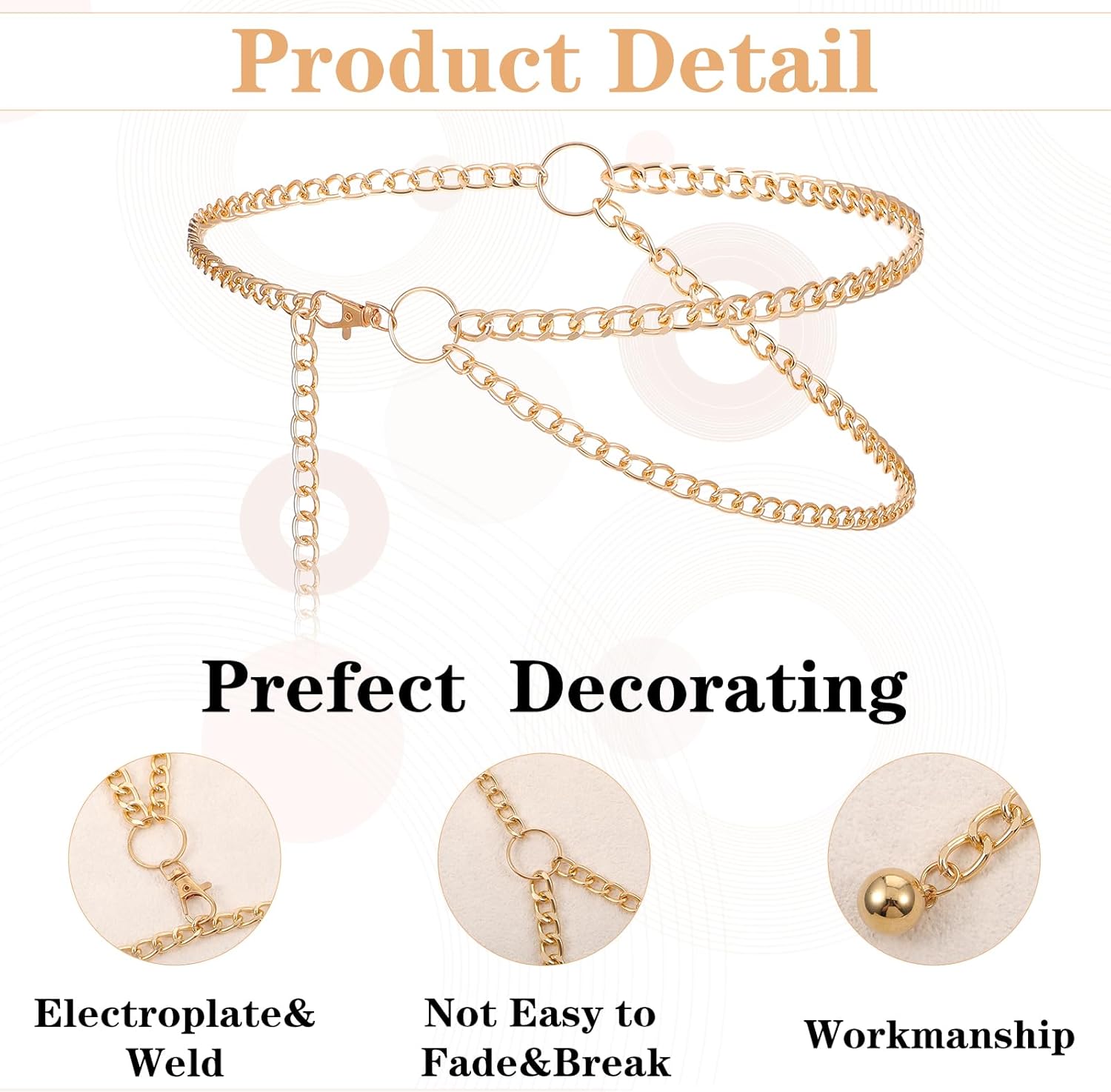 Women's Gold Waist Chain Belts, Multilayer Link Cowgirl Design Decorative Wedding Belt Waistband for Dresses Pants Jeans - Image 2