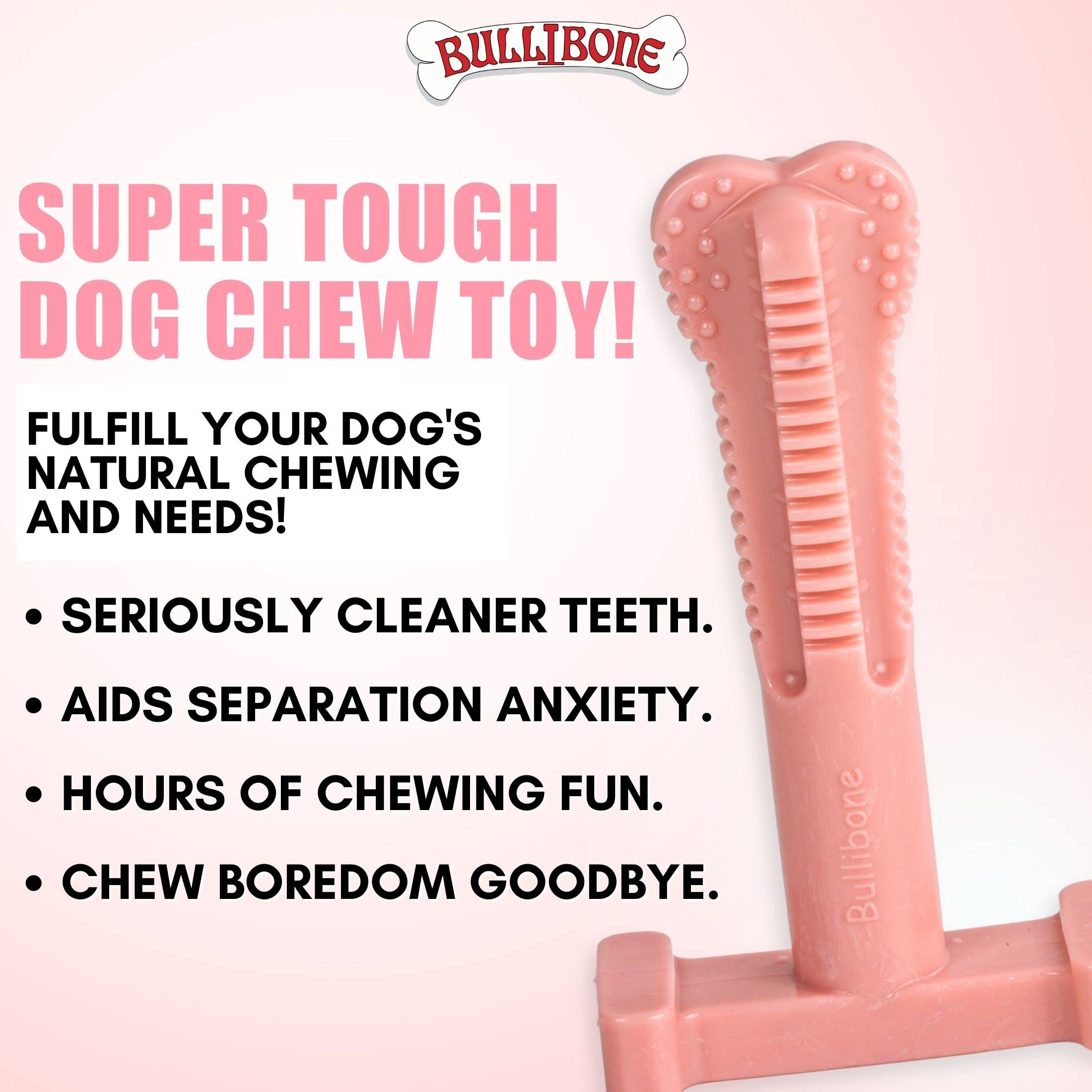 Bullibone SuperBrush Zahnreinigungsstab für Hunde, langlebig, Nylon, rosa Pfefferminze, Kauspielzeug für Mundpflege und Zahngesundheit