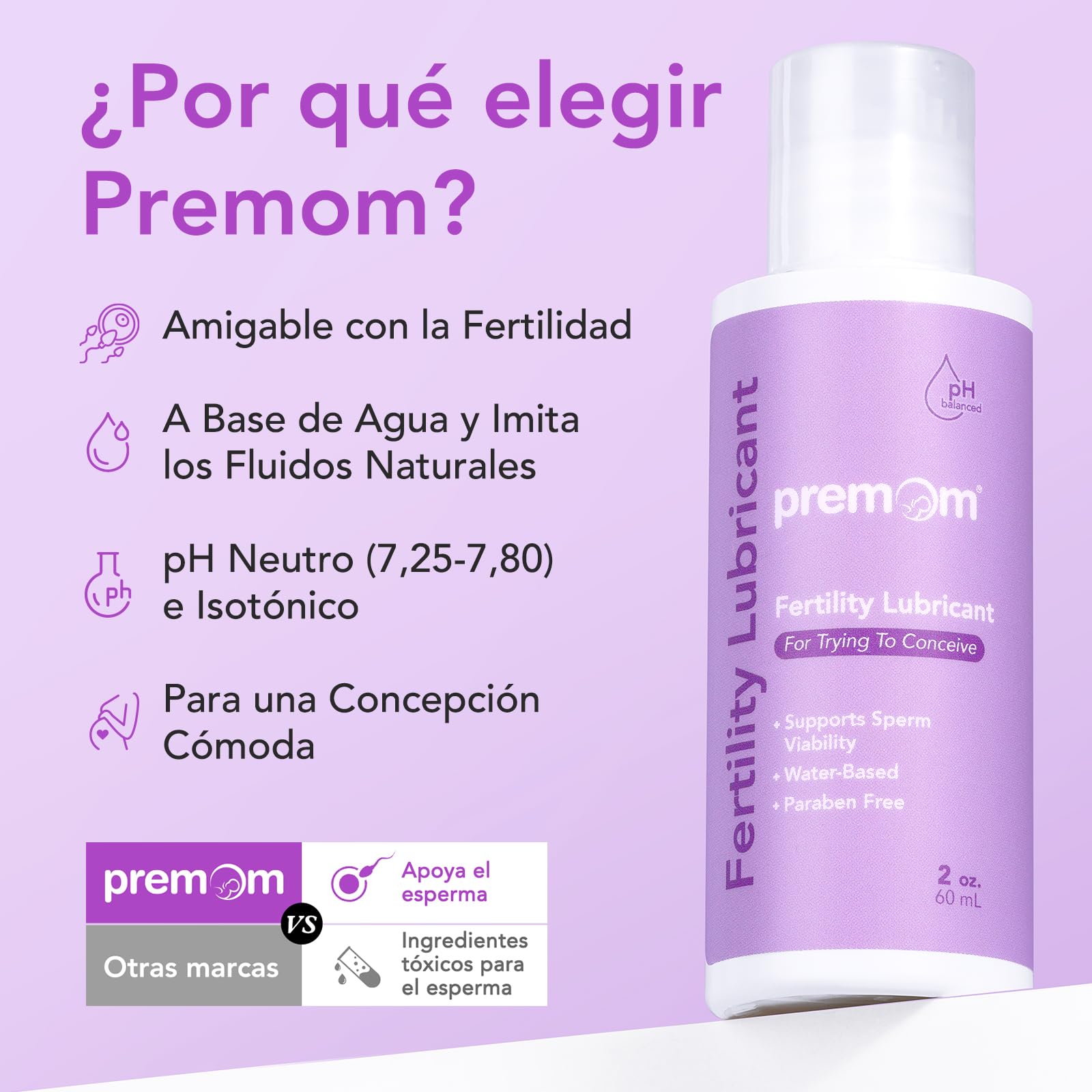 Premom Lubricante de Fertilidad para Embarazo: Gel con pH Equilibrado, Amigable con el Esperma, para Mujeres que Intentan Concebir 60 ml