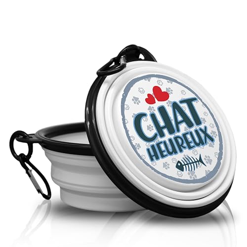 Chat heureux - Comedero plegable y portátil para perros con mosquetón para pasear con tus cuatro patas.…