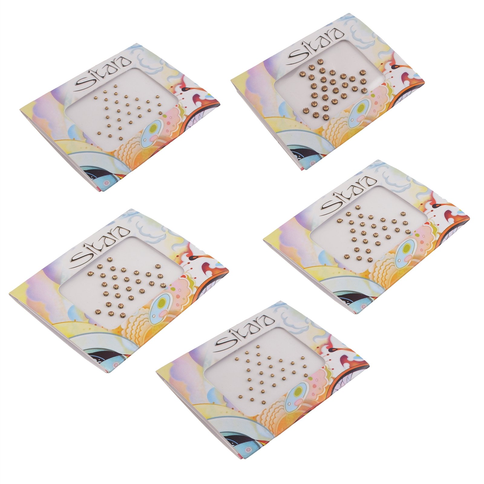 Zephyrr Traditional Combo of 5 Pack Round Golden Stone Bindis For Girls and Women