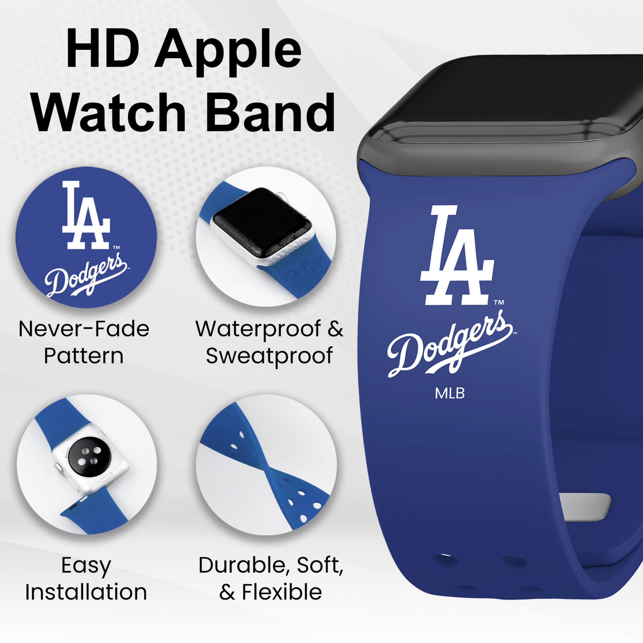Los Angeles Dodgers HD Elite Edition Watch Band Compatible with Apple Watch (42/44/45mm Short)
