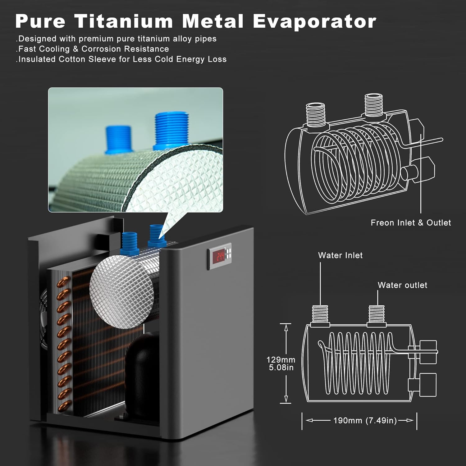 Aquarium Chiller 79Gal 1/3 HP Water Chiller for Hydroponics System Low Noise for Fish Tank Axolotl Coral Reef Tank 300L, Hydroponics Water Chiller Fish Tank Cooler