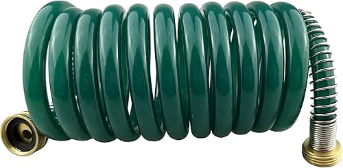 Coil Garden Hose with Brass Connector - Self Retracting Spiral