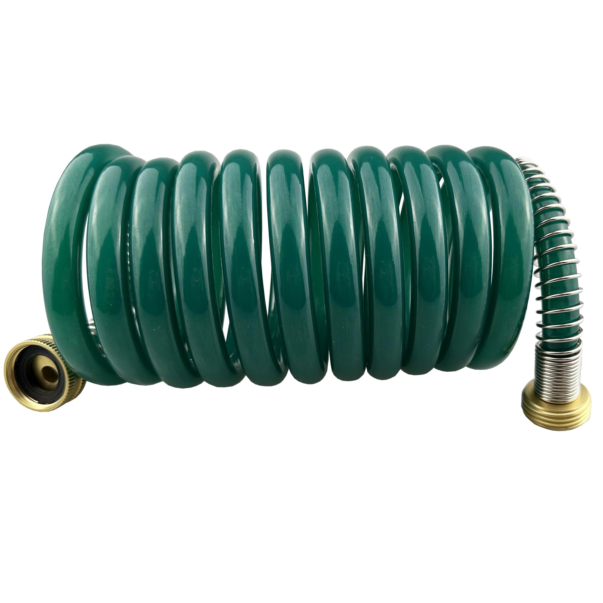 Darnassus Garden Hose, Green PU Curly Water Hose with Brass Connectors,Watering Hose Coil,Retractable,Corrosion Resistant Garden Coil Hose (Dark Green, 10 FT)