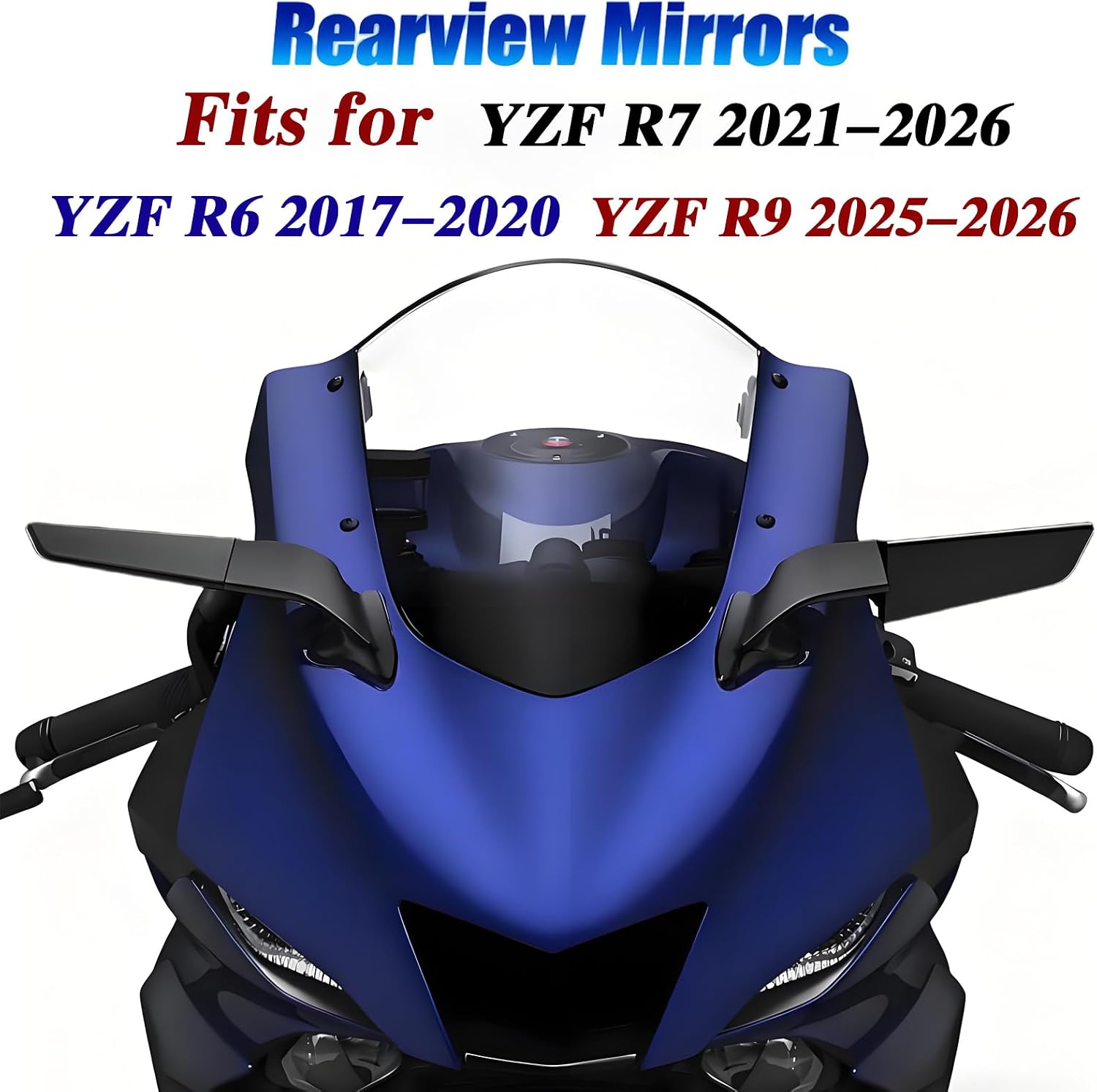Motorcycle Mirrors with Turn Signals Light Compatible with Yamaha YZF R7 2021-2026,YZF R9 2025-2026/YZF R6 2017-2020 Rearview Mirrors Anti-glare Blue Lenses Winglet Mirror Adjustable Rotating Mirrors