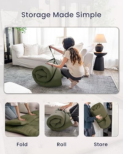 Miniatura 5 de ZonLi Colchón de futón japonés tamaño Queen de 60 x 80 pulgadas, 100 % algodón, tapete plegable de tatami, tapete portátil para dormir, tumbona